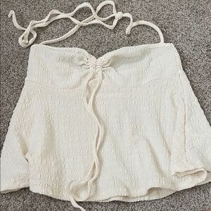 Cream Textured Strapless Top